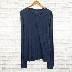 Anthony Thomas Melillo ATM Slub Jersey Destroyed Wash Henley Navy Size XL